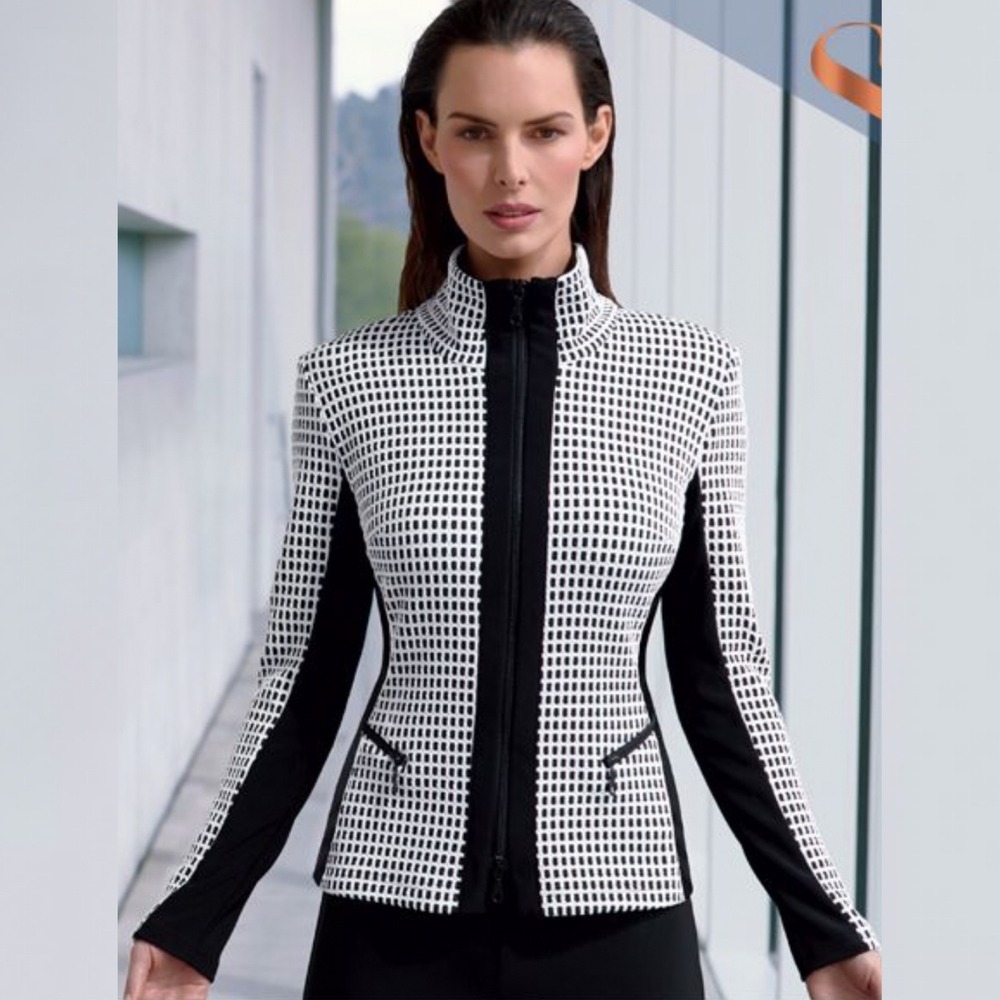 Joseph Ribkoff Canada Black White Textured Long Sleeve Jacket Womens Sz 10 Coat